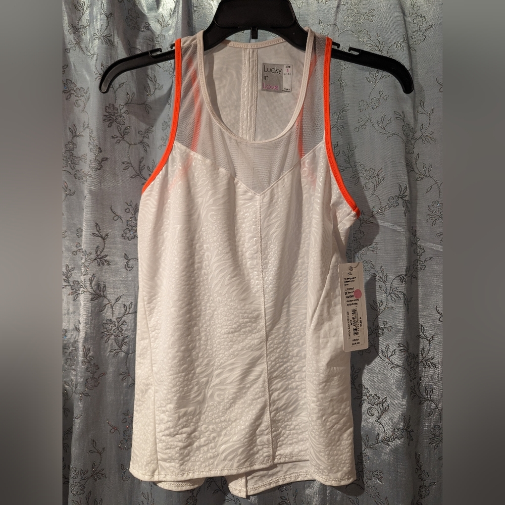 Lucky in Love Racerback Tank Top Small White NWT